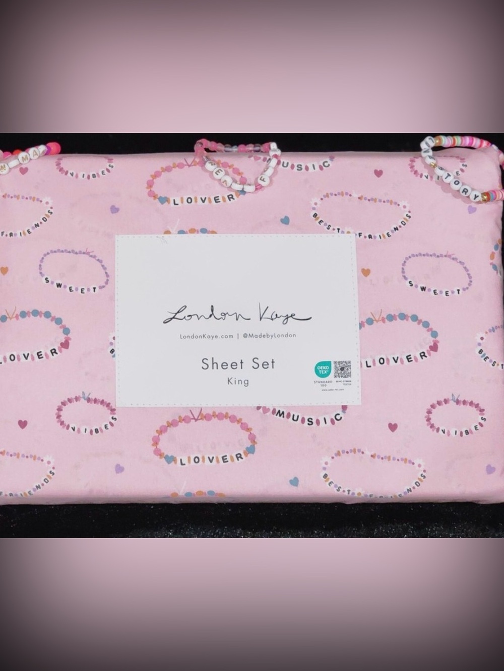 NIP London Kaye Swiftie Friendship Bracelet Twin Sheet Set Pink Taylor Swift